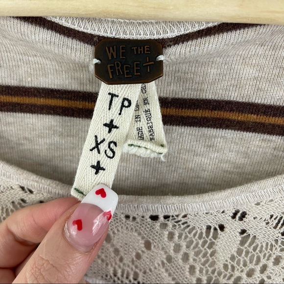 FREE PEOPLE Creme Ivory Eyelet Lace Trim Great Falls Montana Ram Graphic Top - Picture 7 of 10